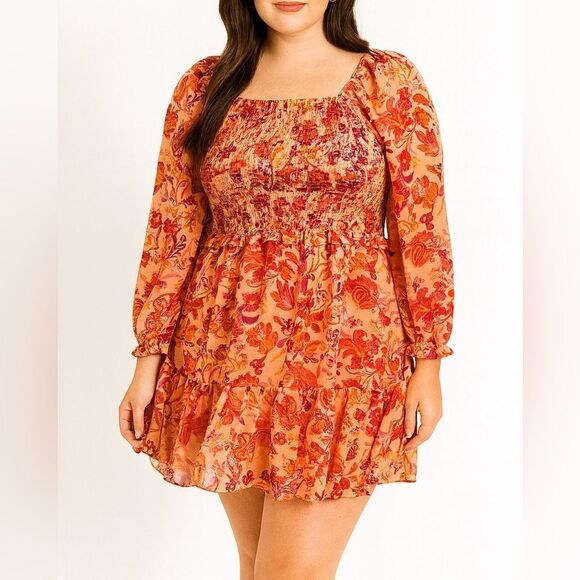 1. State Orange Floral long sleeve mini dress NWT - Picture 1 of 12